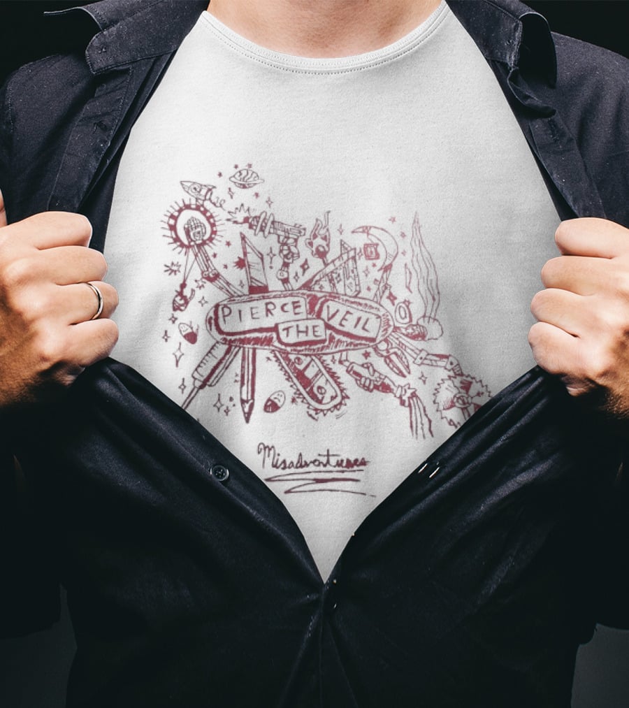 Misadventures Of Pierce The Veil Floral Skull Band Album T-Shirt