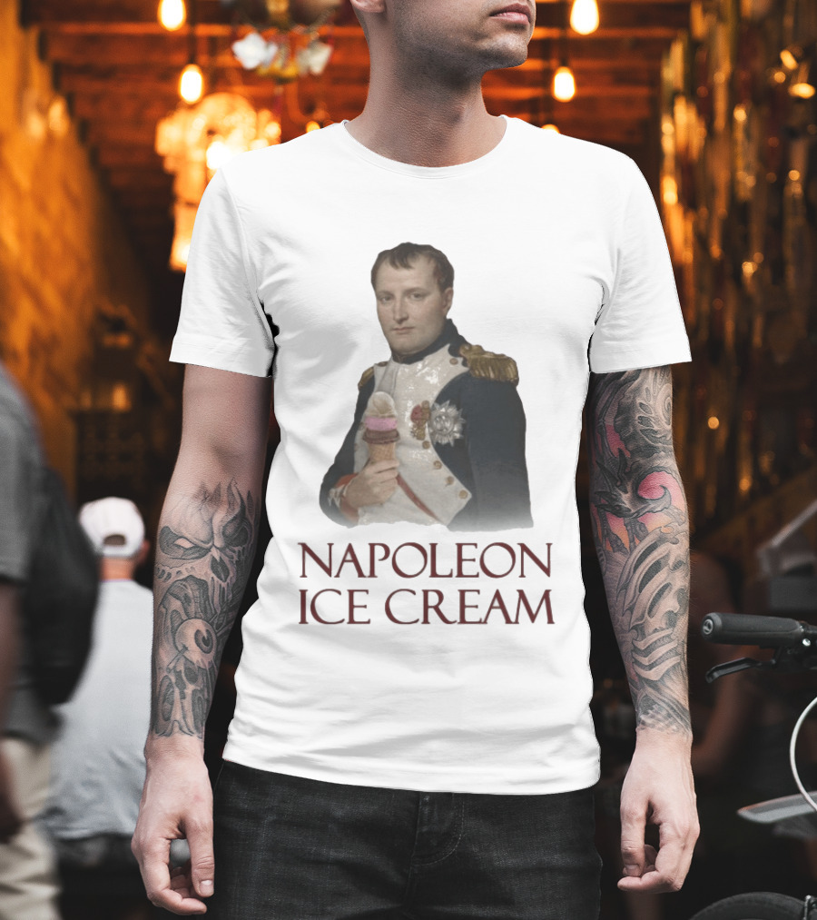 Napoleon Holding Neapolitan Ice Cream Cone Historical Mashup T-Shirt