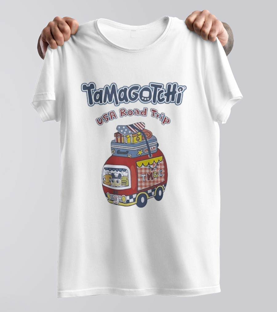 Tamagotchi USA Road Trip TMGC Adventure Van With Luggage And Flag T-Shirt