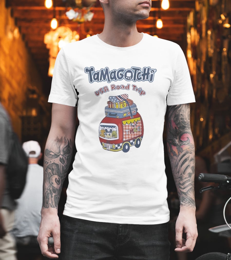 Tamagotchi USA Road Trip TMGC Adventure Van With Luggage And Flag T-Shirt