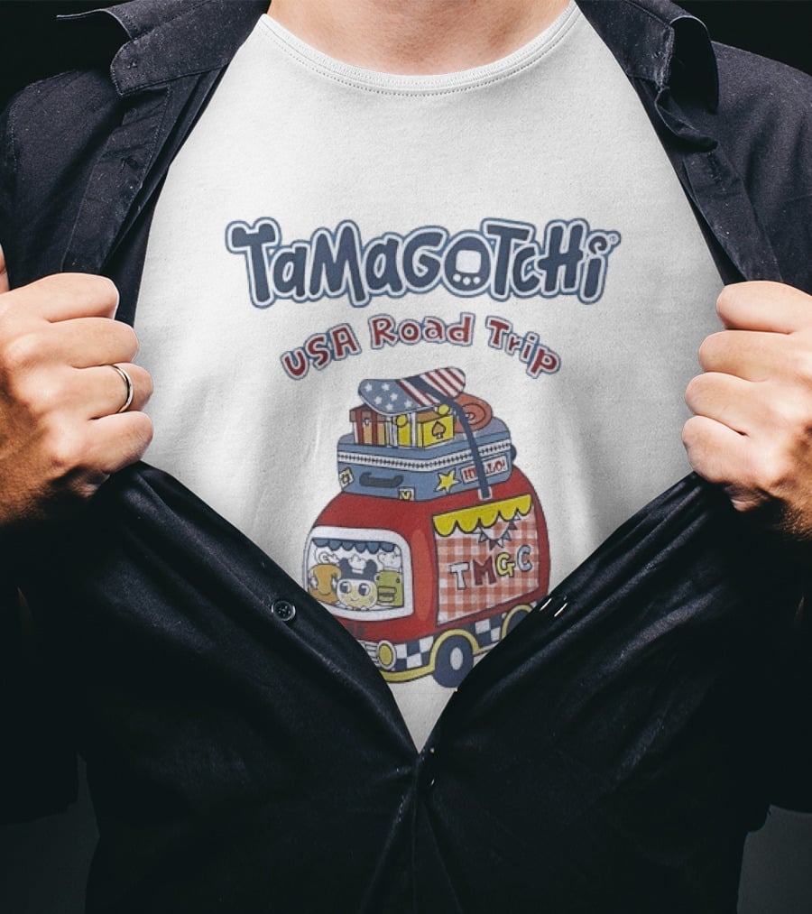 Tamagotchi USA Road Trip TMGC Adventure Van With Luggage And Flag T-Shirt