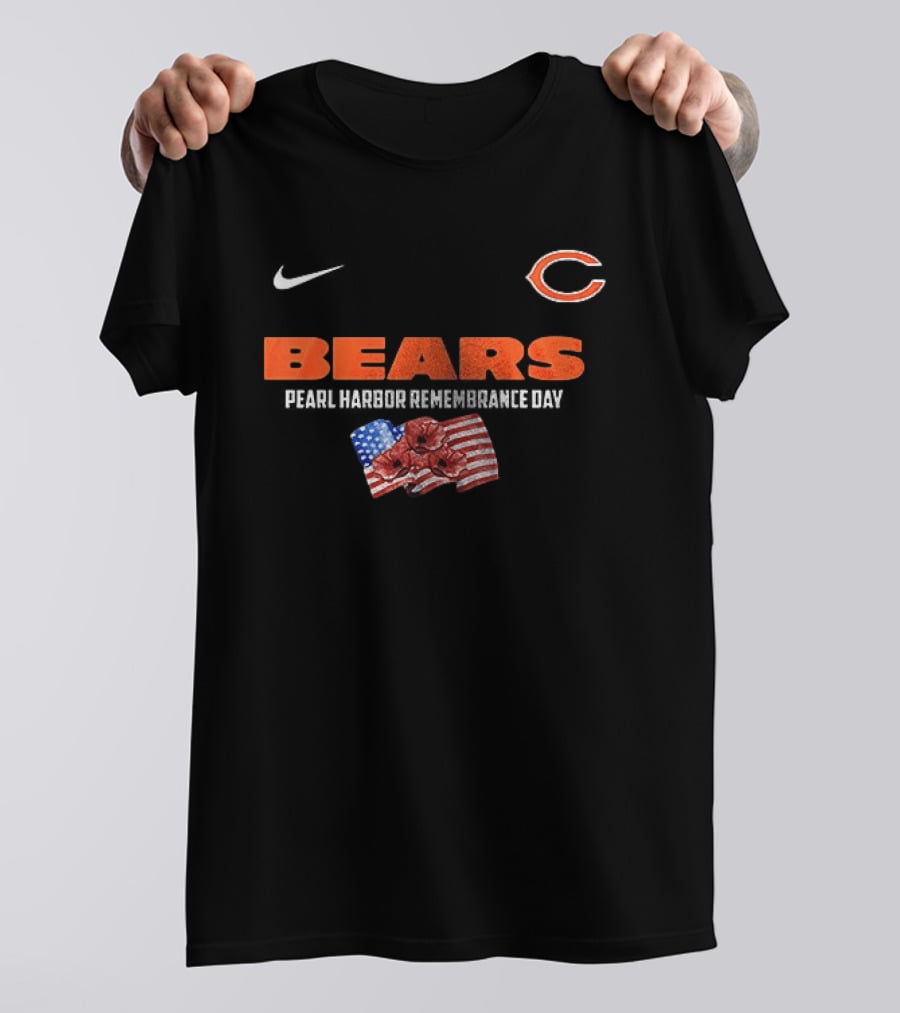 Nike Chicago Bears We Remember Pearl Harbor American Flag Poppies T-Shirt