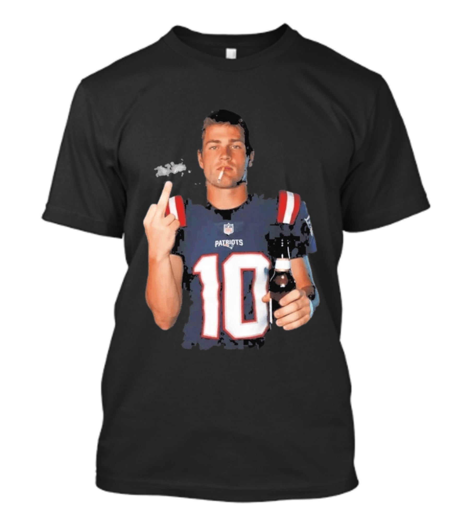 Patriots Number 10 Middle Finger Gesture Smoking Beer T-Shirt