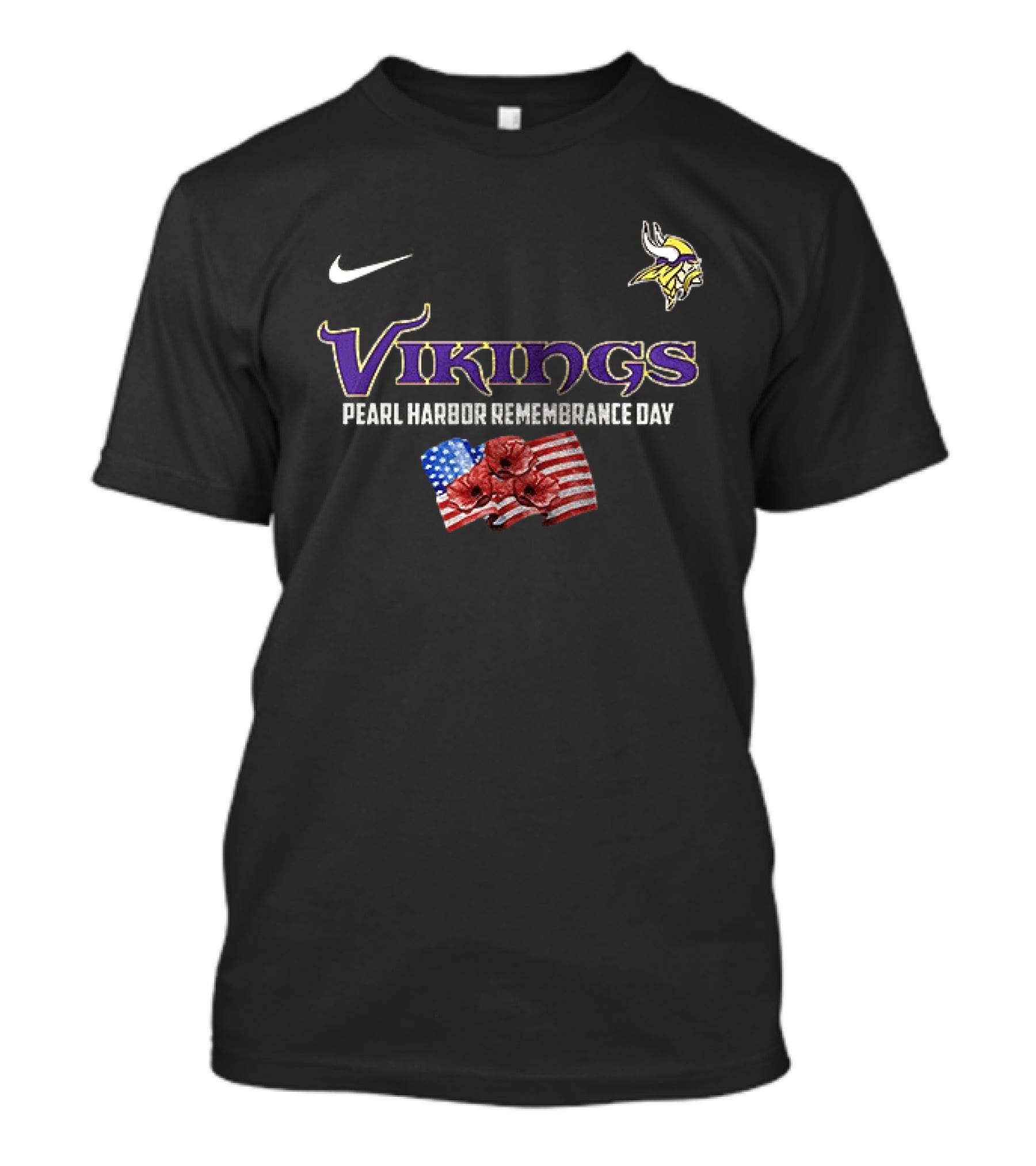 Vikings We Remember Pearl Harbor Poppies And American Flag T-Shirt
