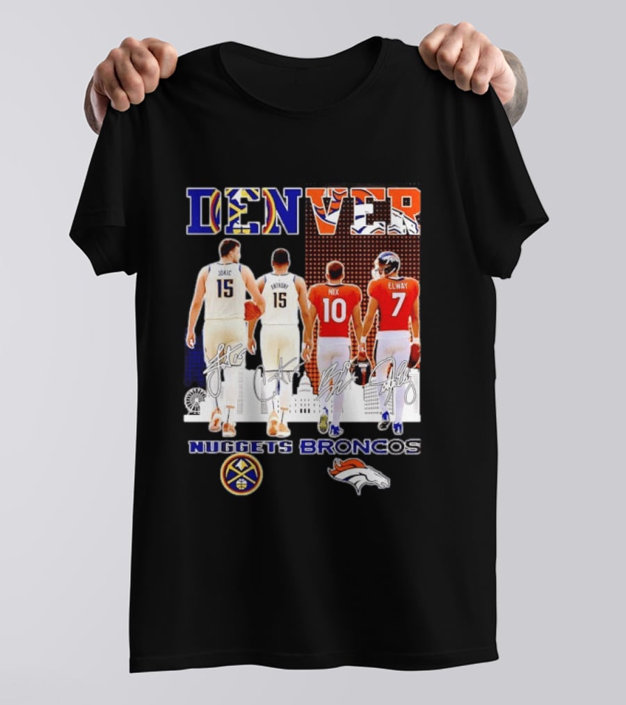 Denver Nuggets Broncos Jokic Anthony Nix Elway City Skyline Basketball Football T-Shirt
