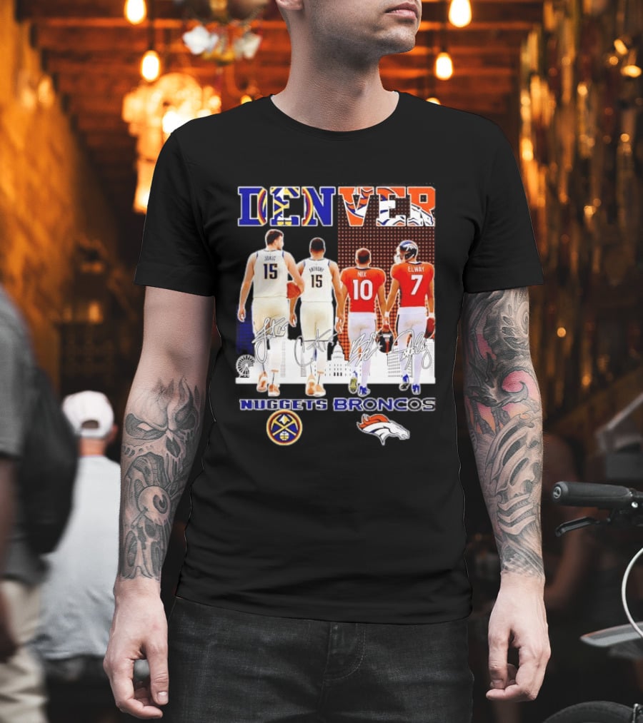 Denver Nuggets Broncos Jokic Anthony Nix Elway City Skyline Basketball Football T-Shirt