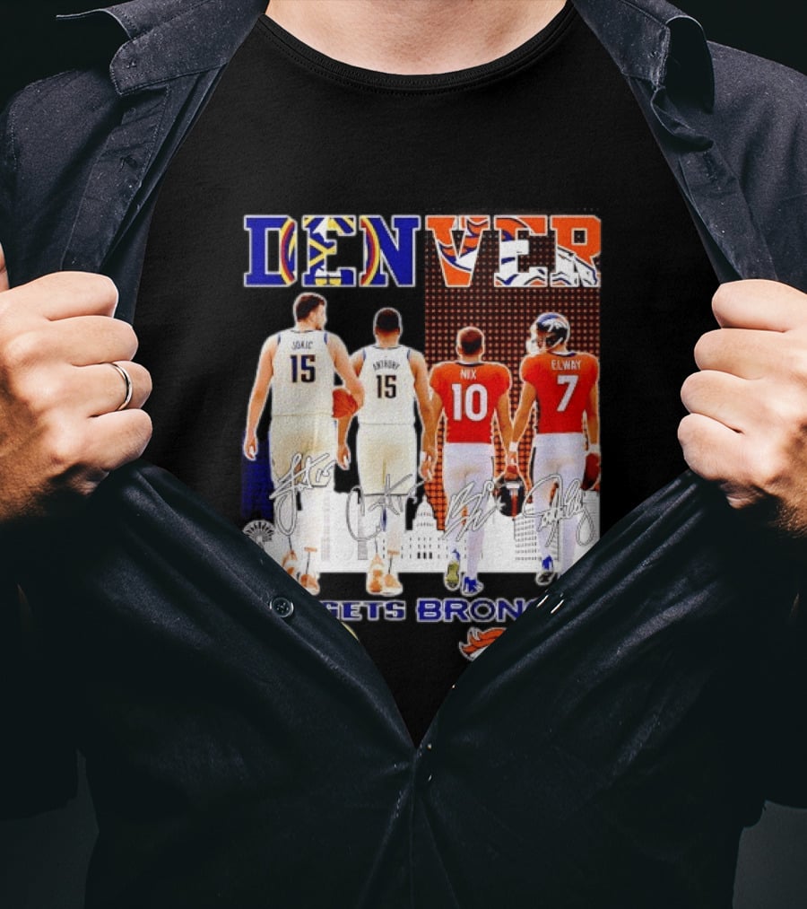 Denver Nuggets Broncos Jokic Anthony Nix Elway City Skyline Basketball Football T-Shirt