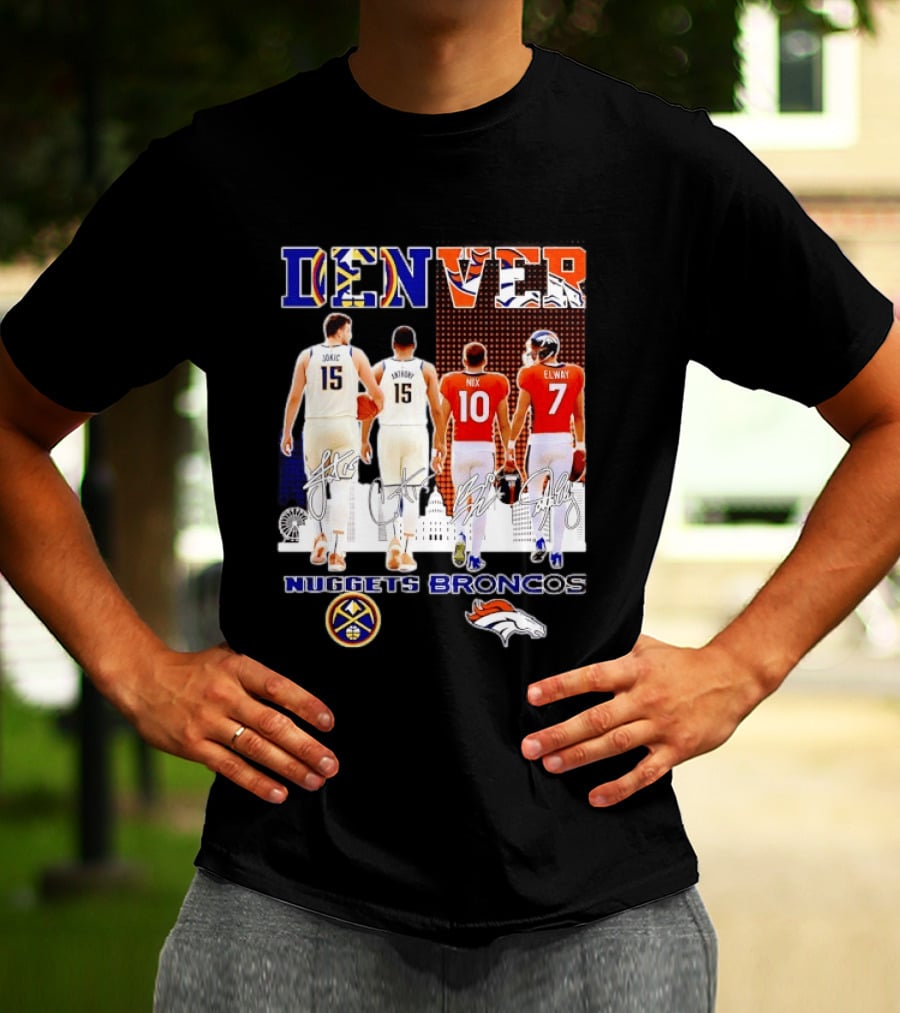 Denver Nuggets Broncos Jokic Anthony Nix Elway City Skyline Basketball Football T-Shirt