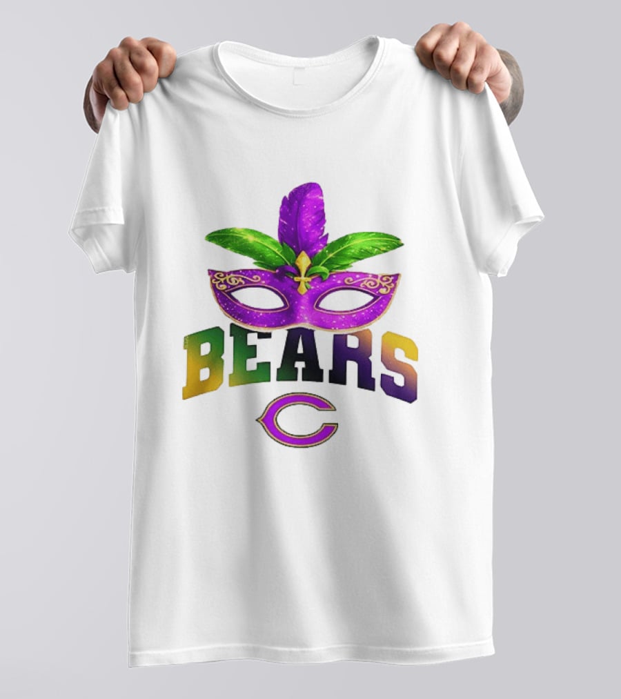 Chicago Bears Mardi Gras Mask Fleur De Lis Celebration T-Shirt