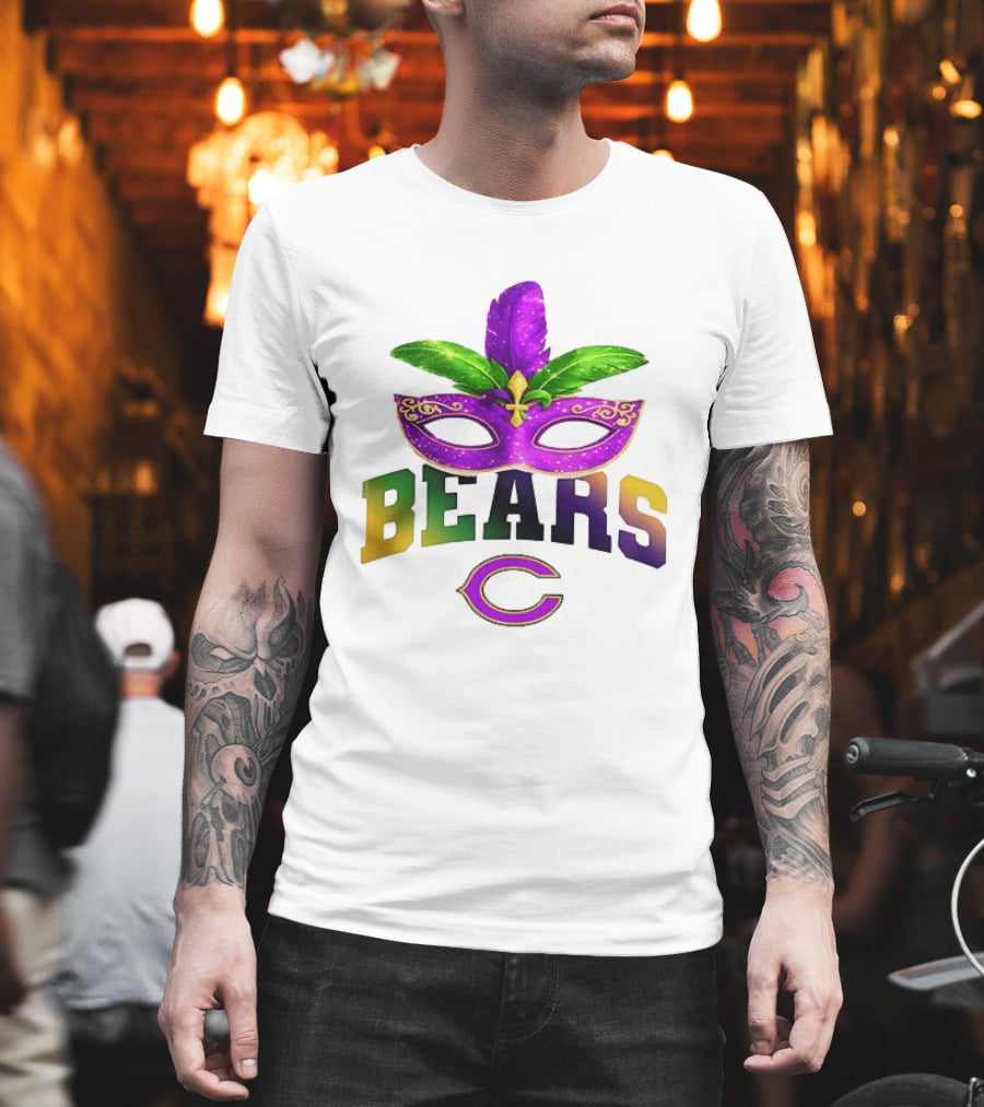 Chicago Bears Mardi Gras Mask Fleur De Lis Celebration T-Shirt