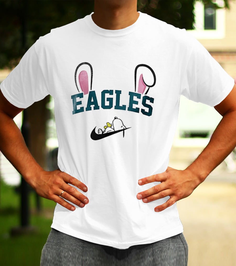 Eagles Peanuts Snoopy Woodstock Bunny Ears Easter T-Shirt