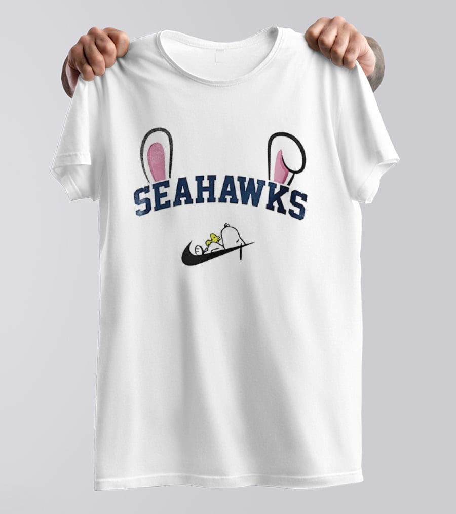 Seattle Seahawks Snoopy Easter Bunny Ears Nike Swoosh Woodstock T-Shirt