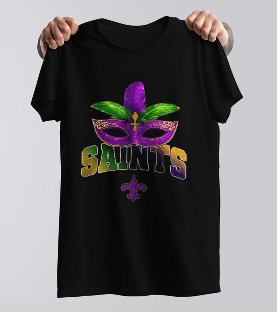 New Orleans Saints Mardi Gras Mask Fleur De Lis T-Shirt