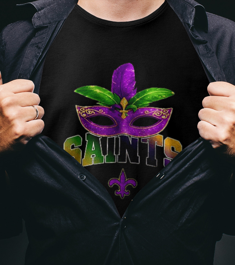 New Orleans Saints Mardi Gras Mask Fleur De Lis T-Shirt