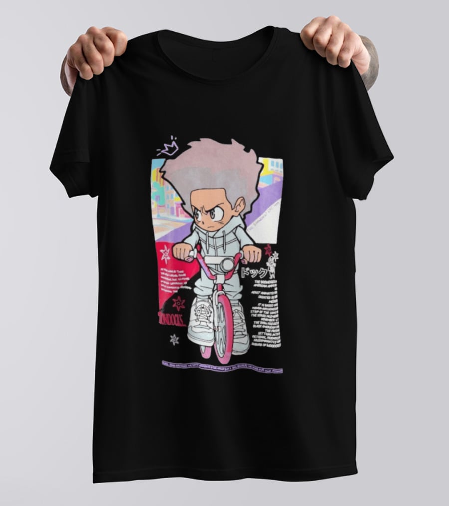 The Boondocks Freeman Cycle Anime Mashup Kid Biking Edgy T-Shirt