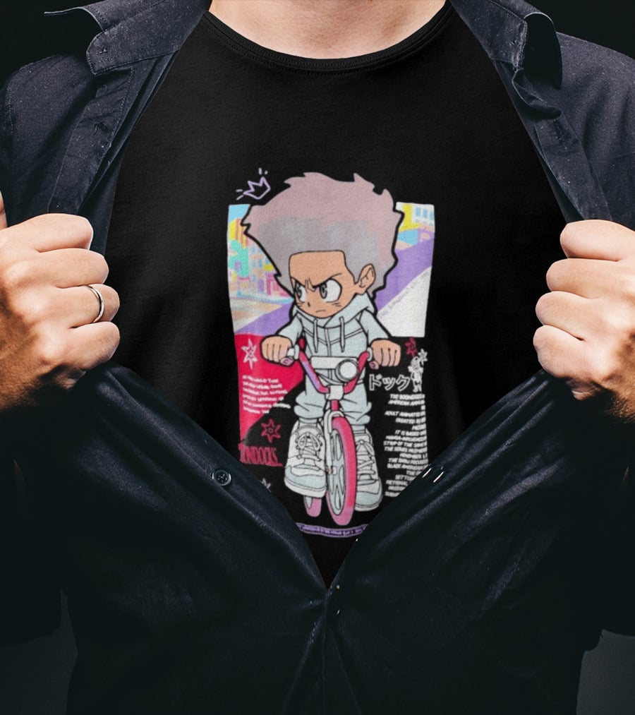The Boondocks Freeman Cycle Anime Mashup Kid Biking Edgy T-Shirt