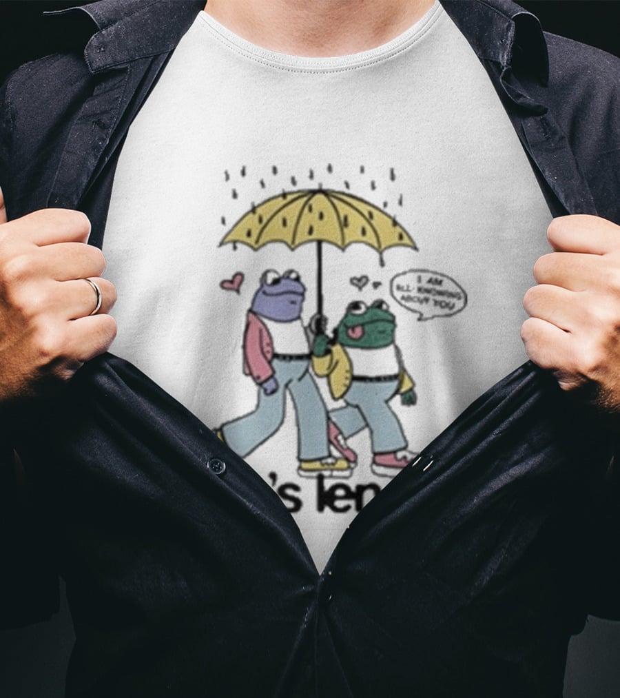 Arm's Length Frog And Toad Walking Under Umbrella With Love Hearts T-Shirt