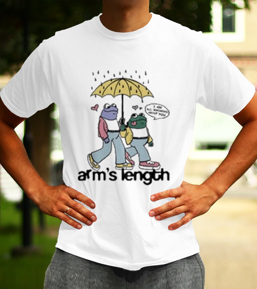 Arm's Length Frog And Toad Walking Under Umbrella With Love Hearts T-Shirt