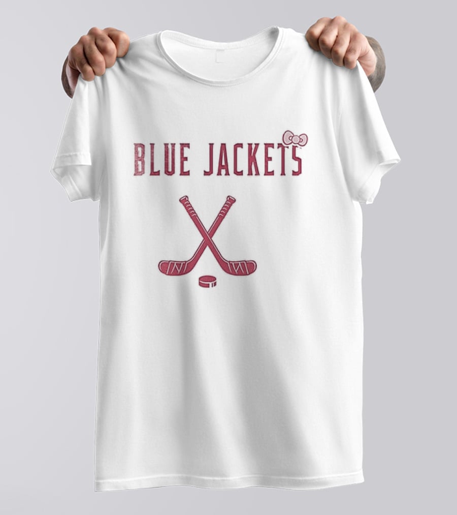 Columbus Blue Jackets Hello Kitty Collaboration With Hockey Sticks And Bow T-Shirt