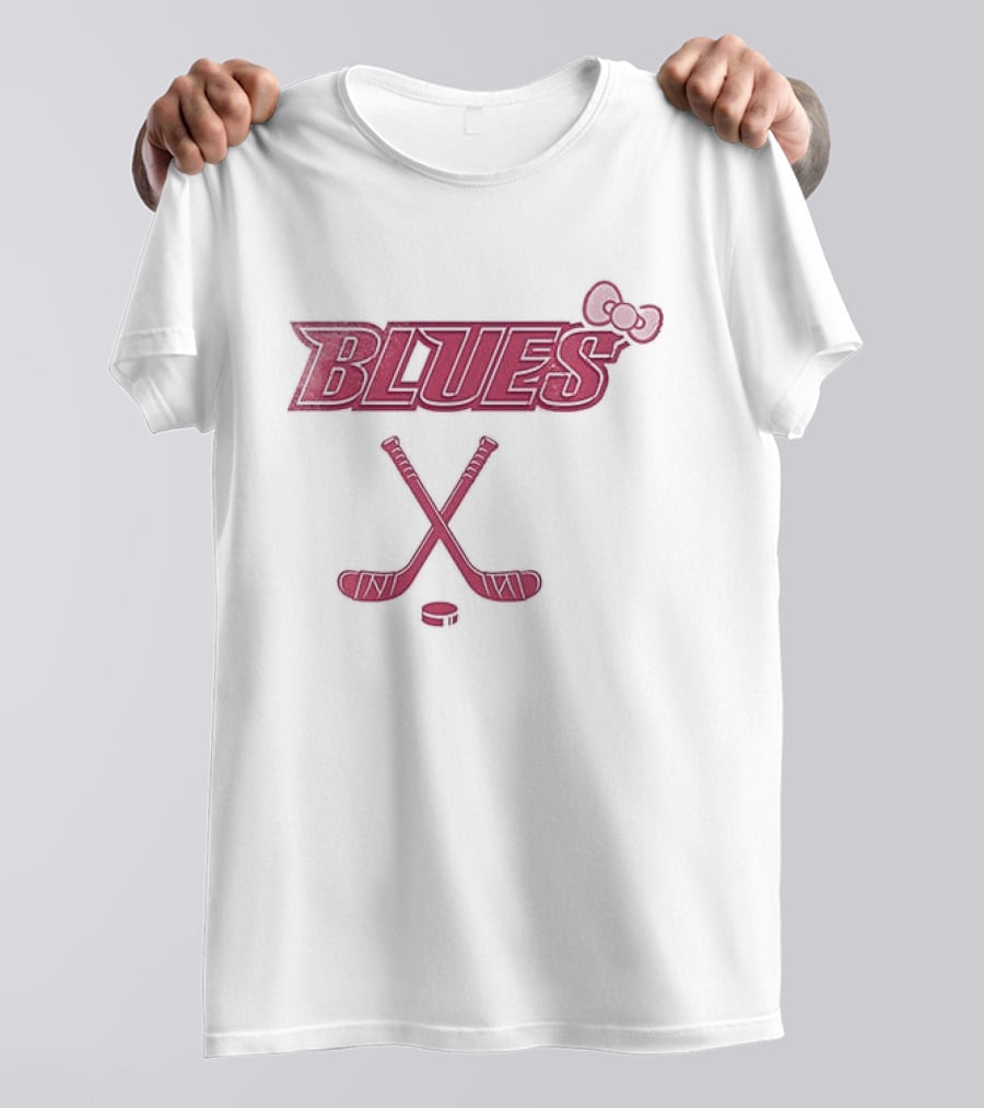 St Louis Blues X Hello Kitty Hockey Crossed Sticks Collaboration T-Shirt