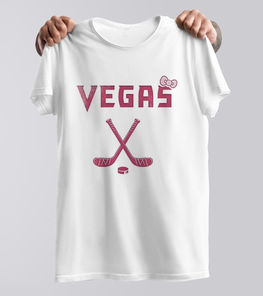 Vegas Golden Knights Hello Kitty Collaboration Hockey Stick Bow T-Shirt