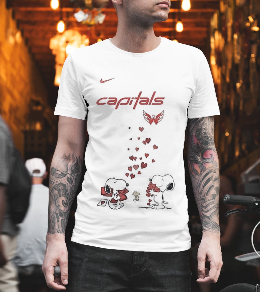 Washington Capitals Snoopy Hearts Valentine's Day Collaboration T-Shirt