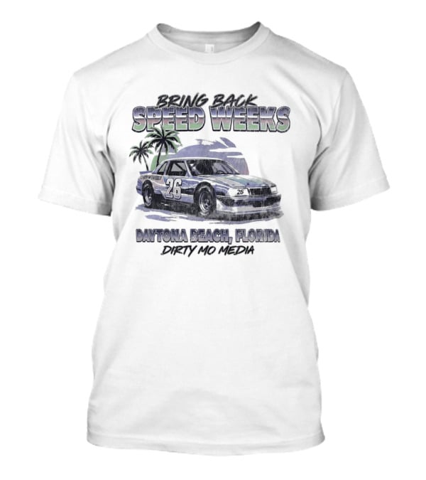 Bring Back Speed Weeks Daytona Beach Florida Dirty Mo Media Racing Car Palm Trees T-Shirt