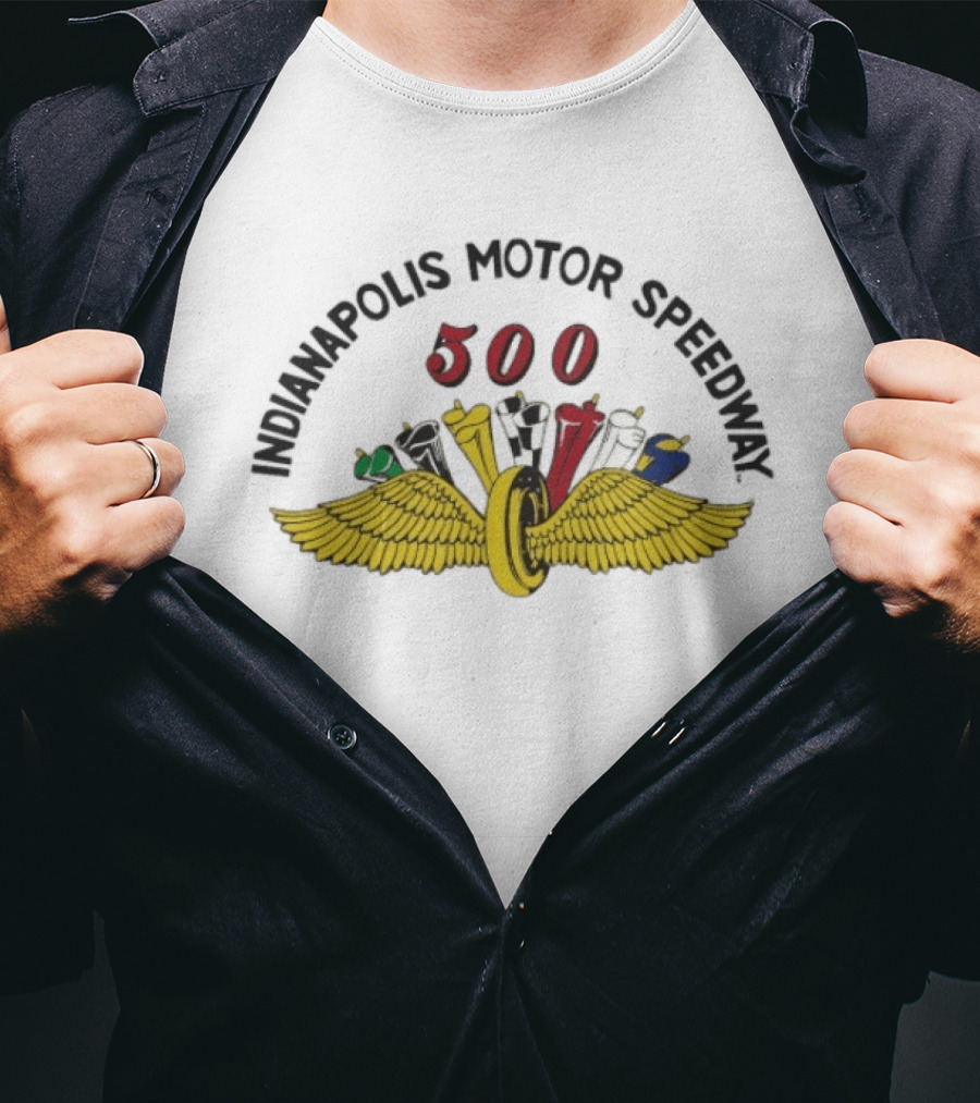 Indianapolis Motor Speedway 500 Wing Wheel Flags Racing T-Shirt