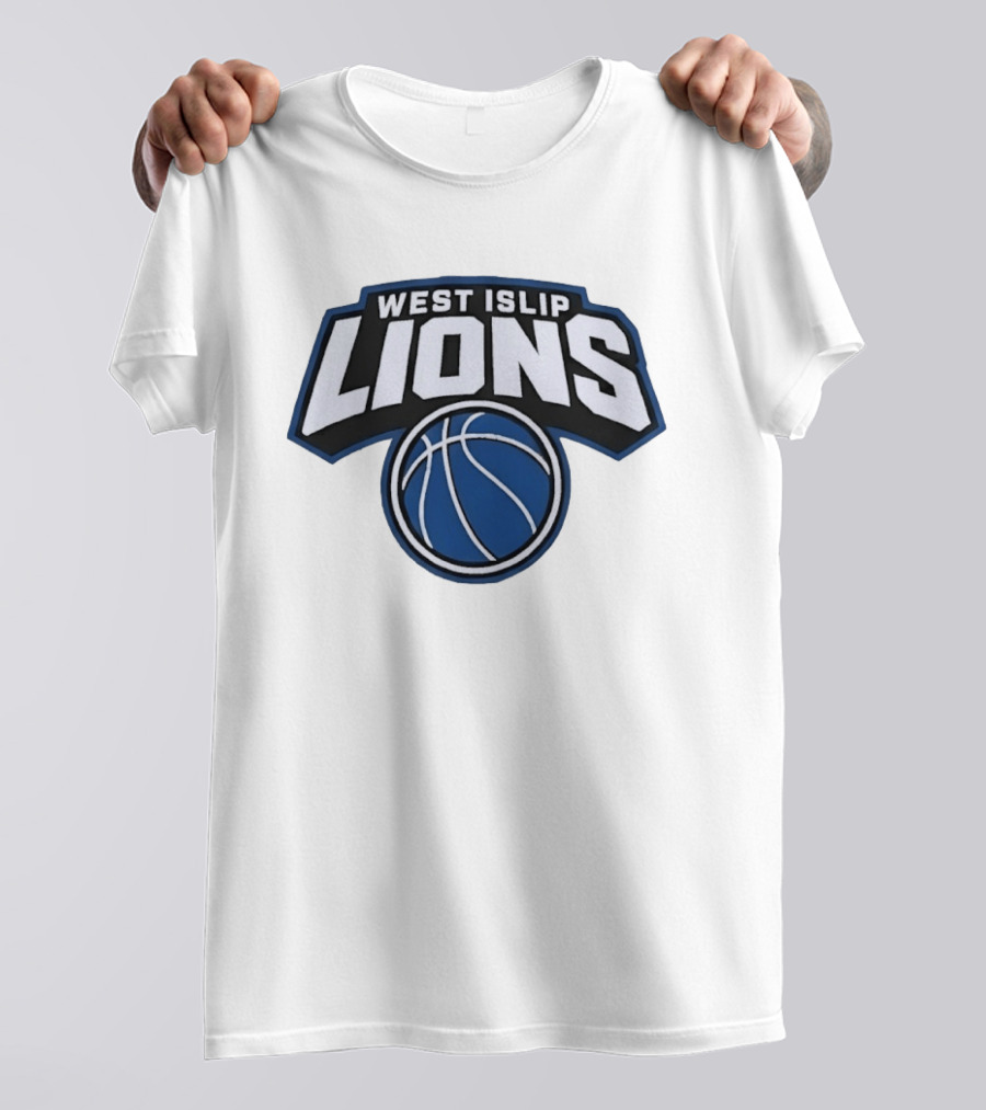 West Islip Lions Basketball Team Blue And White T-Shirt