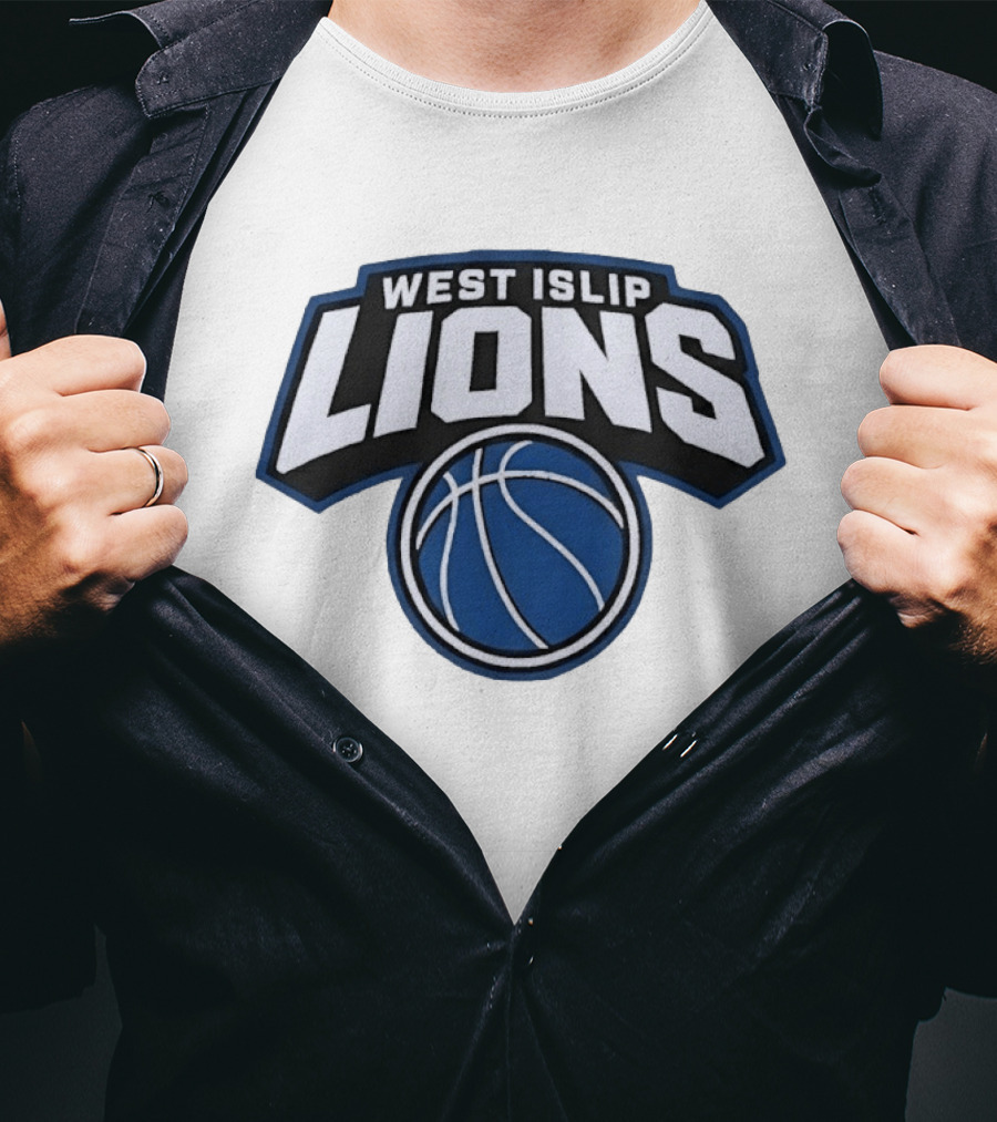 West Islip Lions Basketball Team Blue And White T-Shirt