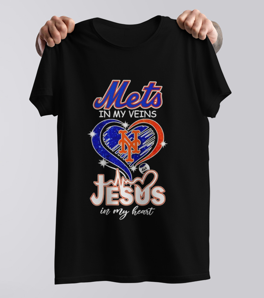 Mets In My Veins Heart Jesus In My Heart T-Shirt