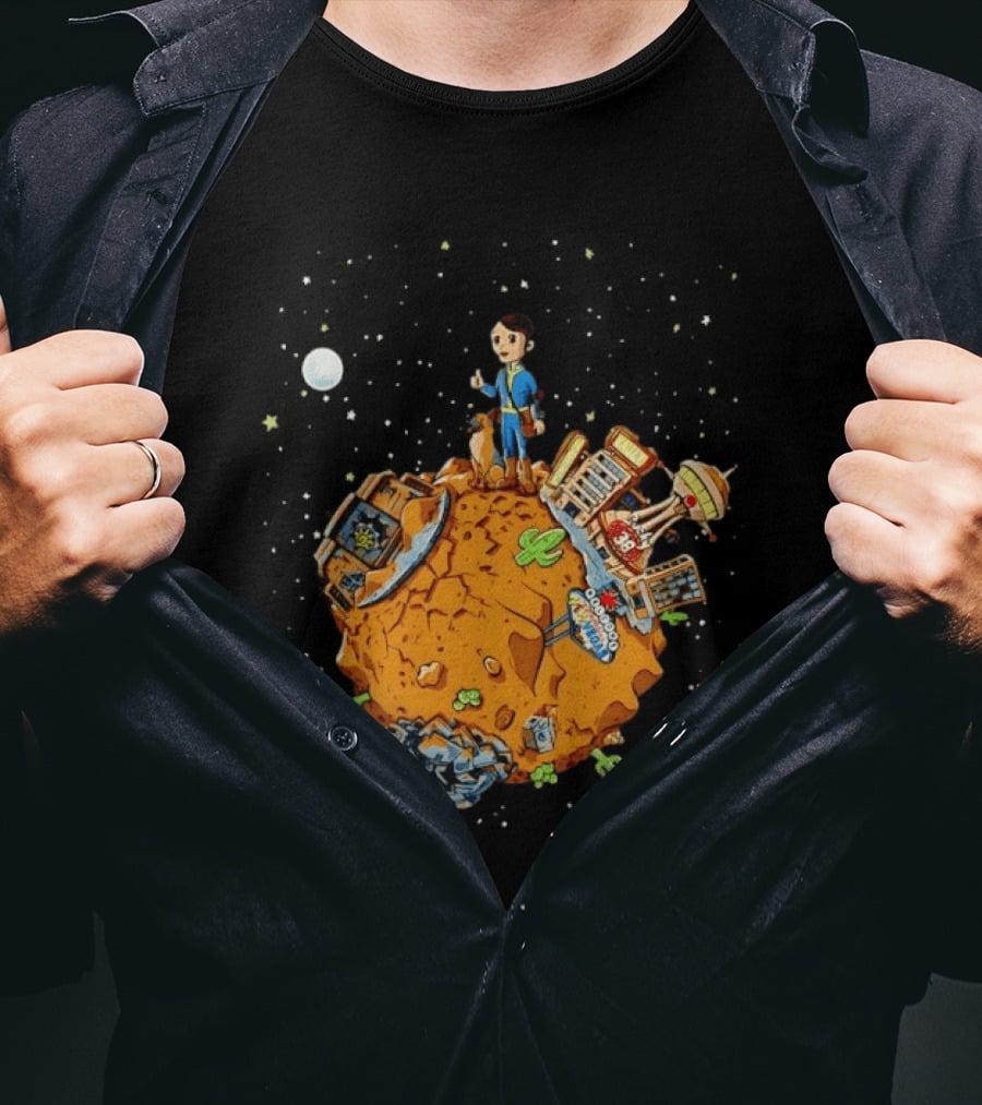 Vault Boy Vault Tec Corporation Welcome Las Vegas Planet Scene T-Shirt