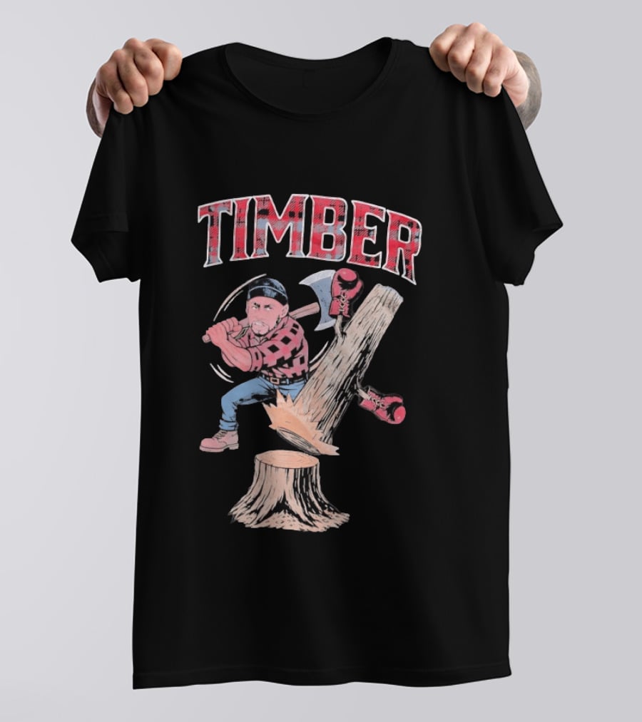 Timber Lumberjack Cartoon With Axe And Falling Tree T-Shirt