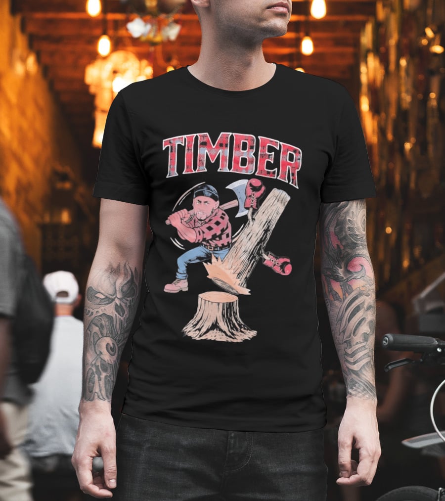 Timber Lumberjack Cartoon With Axe And Falling Tree T-Shirt