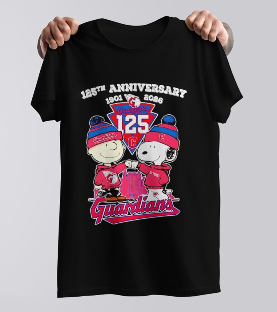 Charlie Brown Snoopy 125th Anniversary Cleveland Guardians Go Tribe T-Shirt