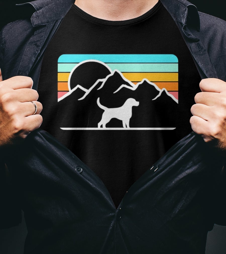 Dog With Mountain Retro Sunset T-Shirt