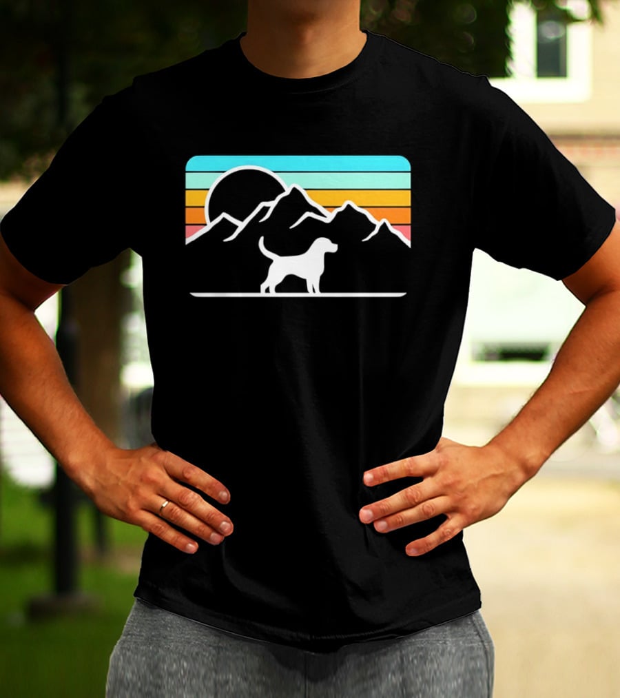 Dog With Mountain Retro Sunset T-Shirt