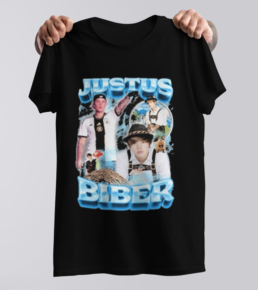 Justus Biber Justin Bieber Bavarian Inspired Collage Football Lederhosen T-Shirt