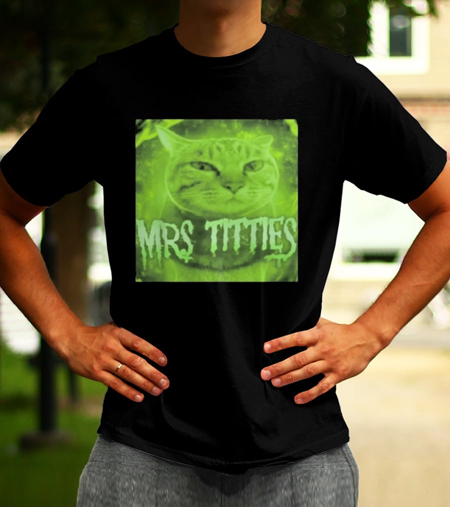 Mrs Titties Cat Glowing Neon Green Feline T-Shirt