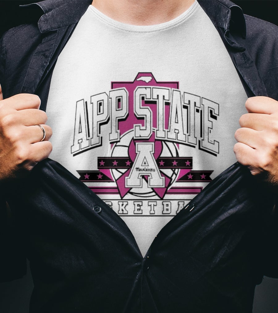 App State A Basketball Emblem With Pink Ribbon And Stars T-Shirt