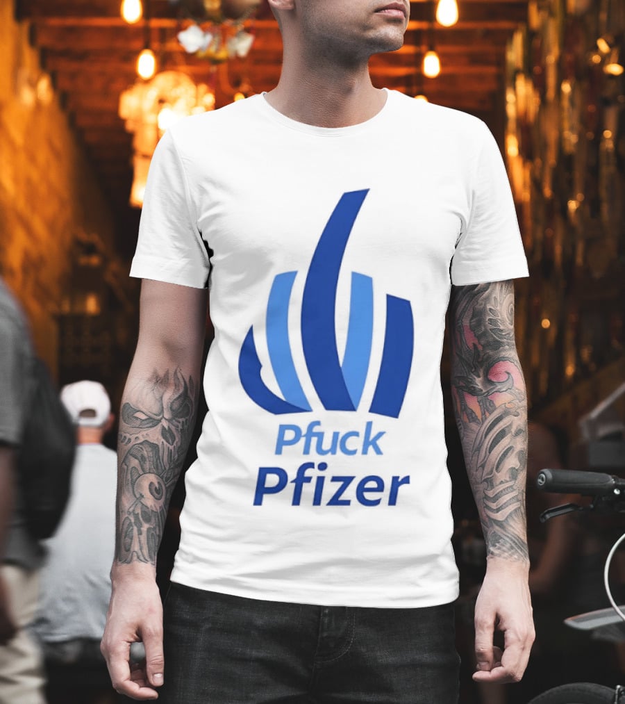 Pfuck Pfizer Middle Finger Symbol Bold Blue T-Shirt