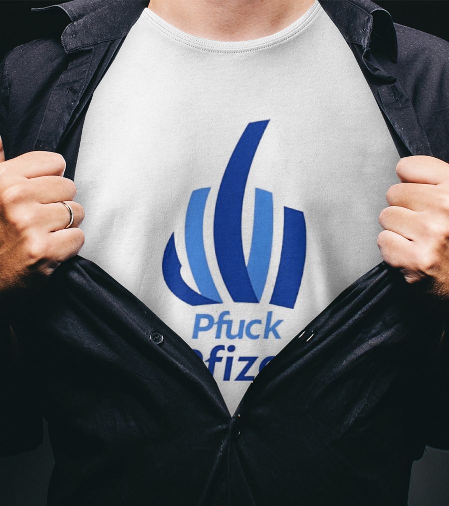 Pfuck Pfizer Middle Finger Symbol Bold Blue T-Shirt