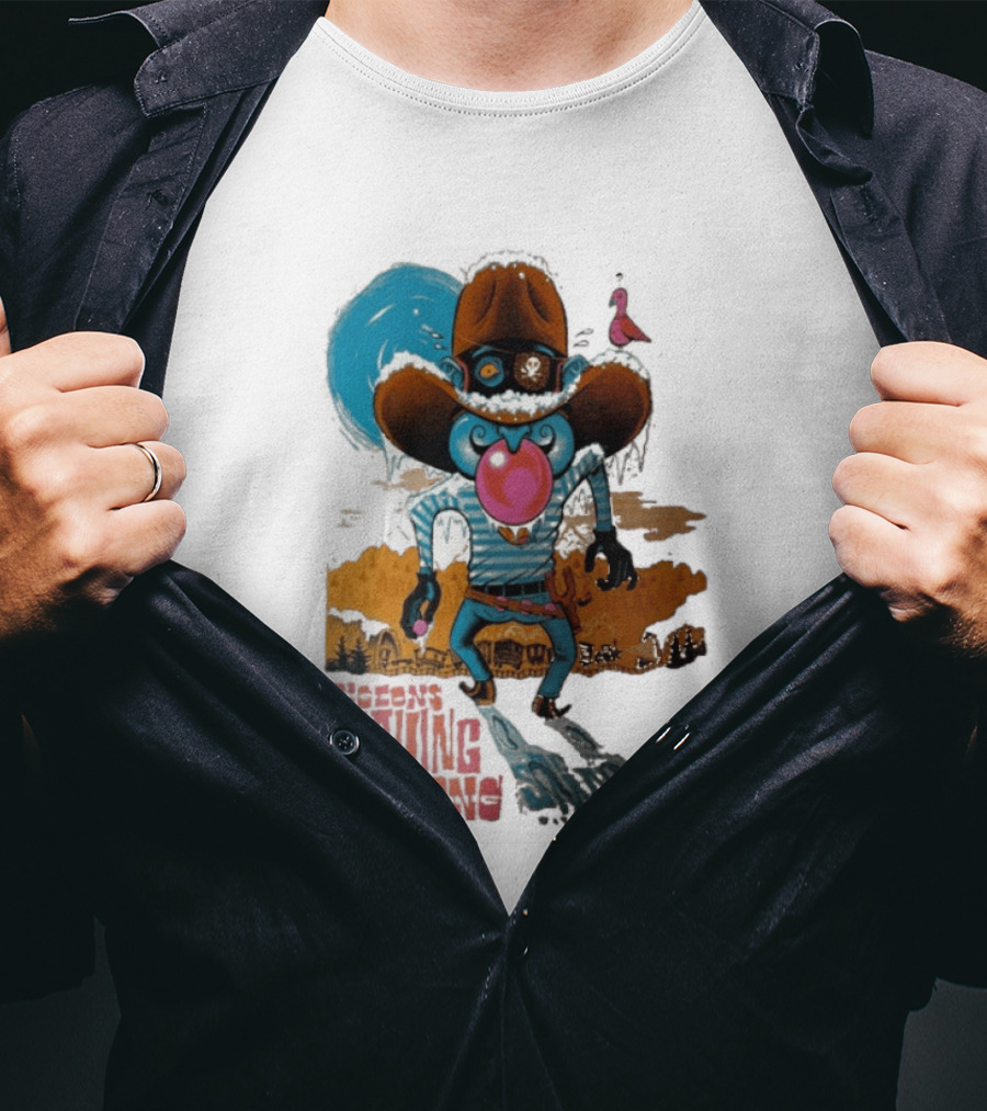 Pigeons Playing Ping Pong February 6 7 2026 Pittsburgh PA Cowboy Alien Theme With Pink Bubblegum And Purple Pigeon T-Shirt