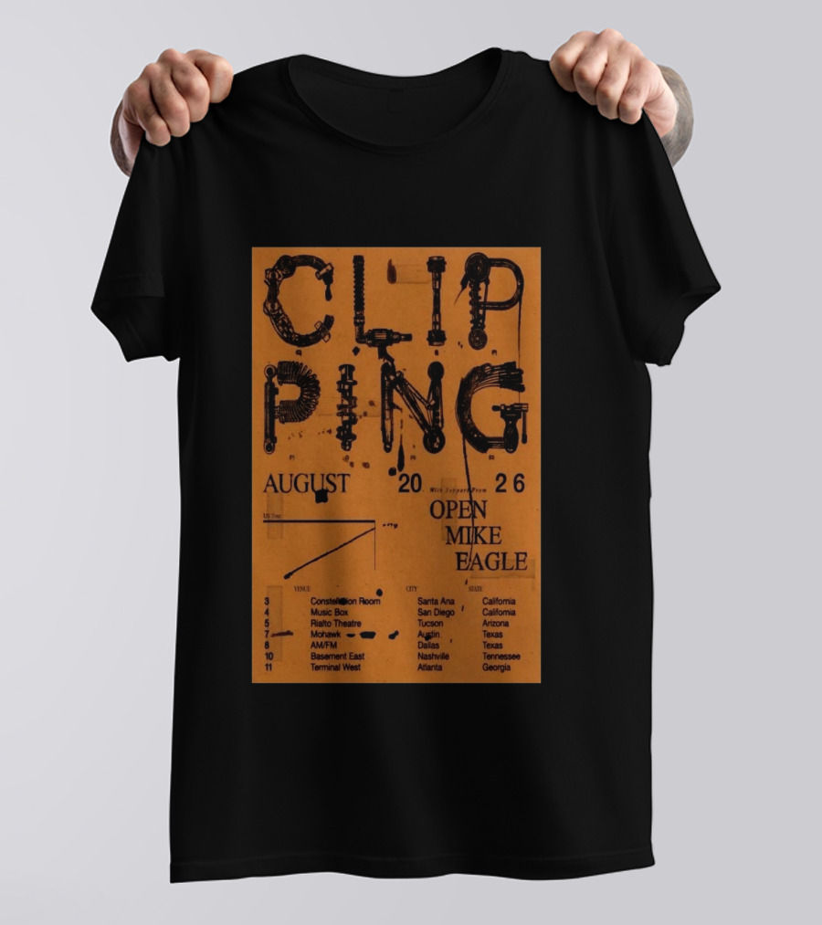 Clipping August 2026 Tour Shows With Open Mike Eagle California Texas Georgia T-Shirt