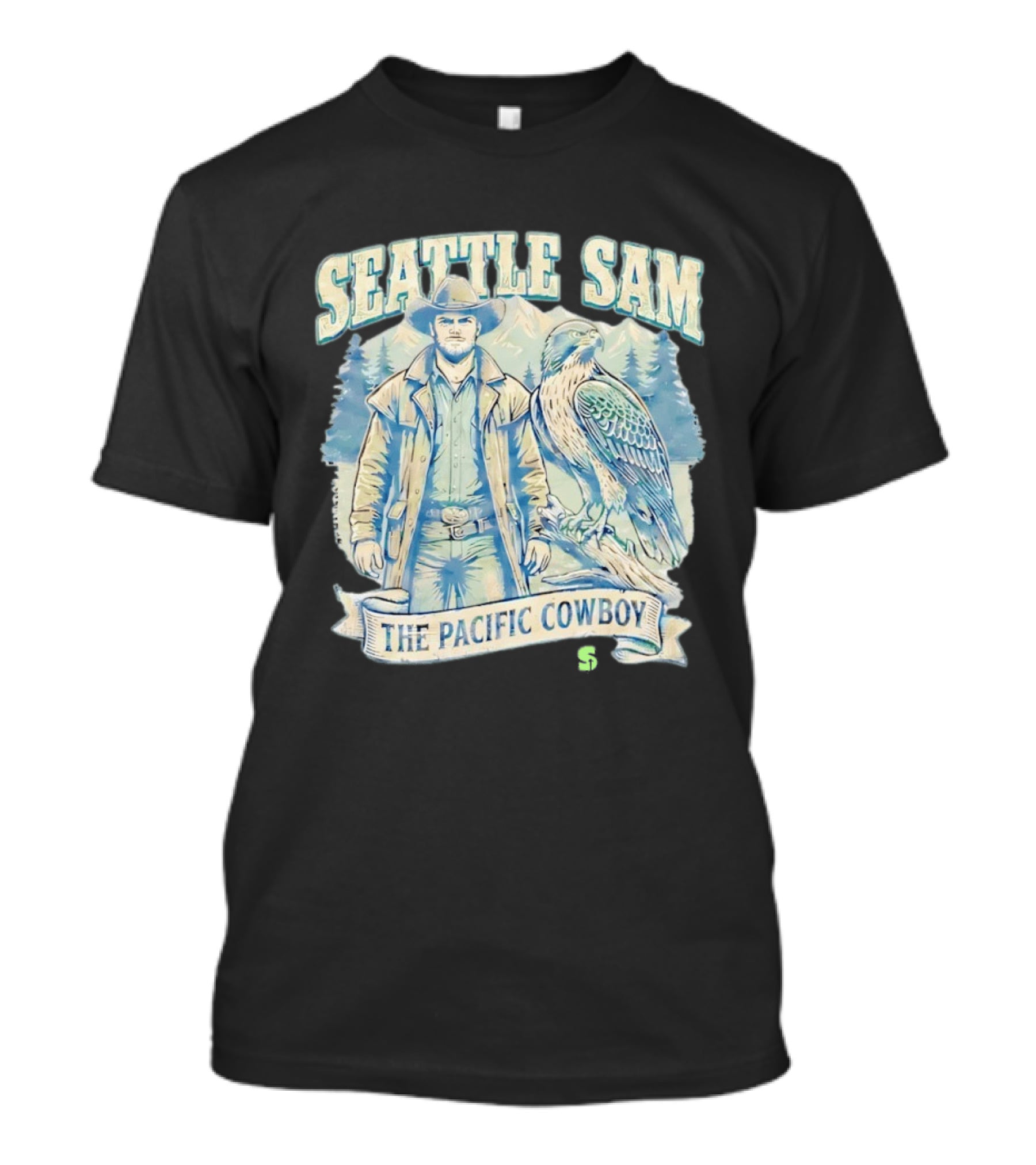 Seattle Sam The Pacific Cowboy With Mountains And Eagle T-Shirt