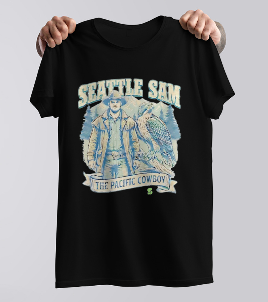 Seattle Sam The Pacific Cowboy With Mountains And Eagle T-Shirt