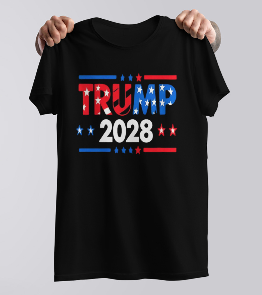 Trump 2028 Stars Stripes American Flag T-Shirt
