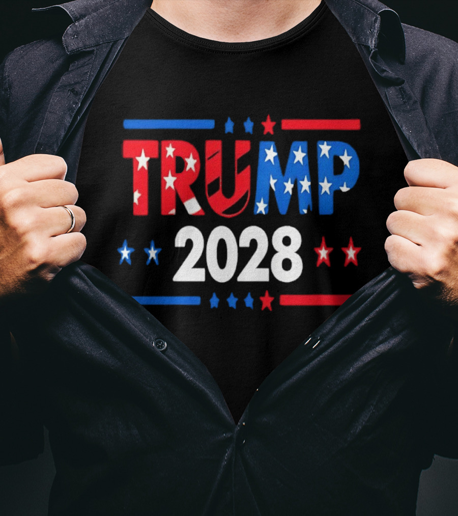 Trump 2028 Stars Stripes American Flag T-Shirt