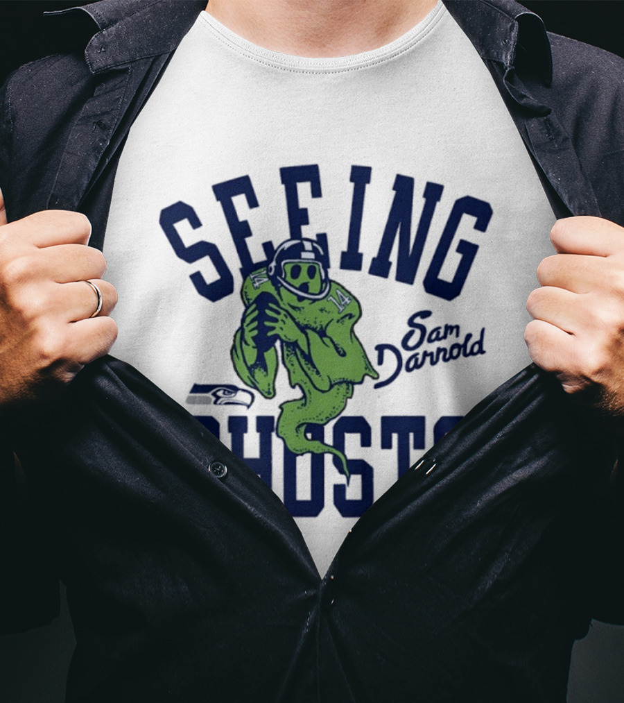 Sam Darnold Seeing Ghosts Seattle Seahawks Logo 14 T-Shirt