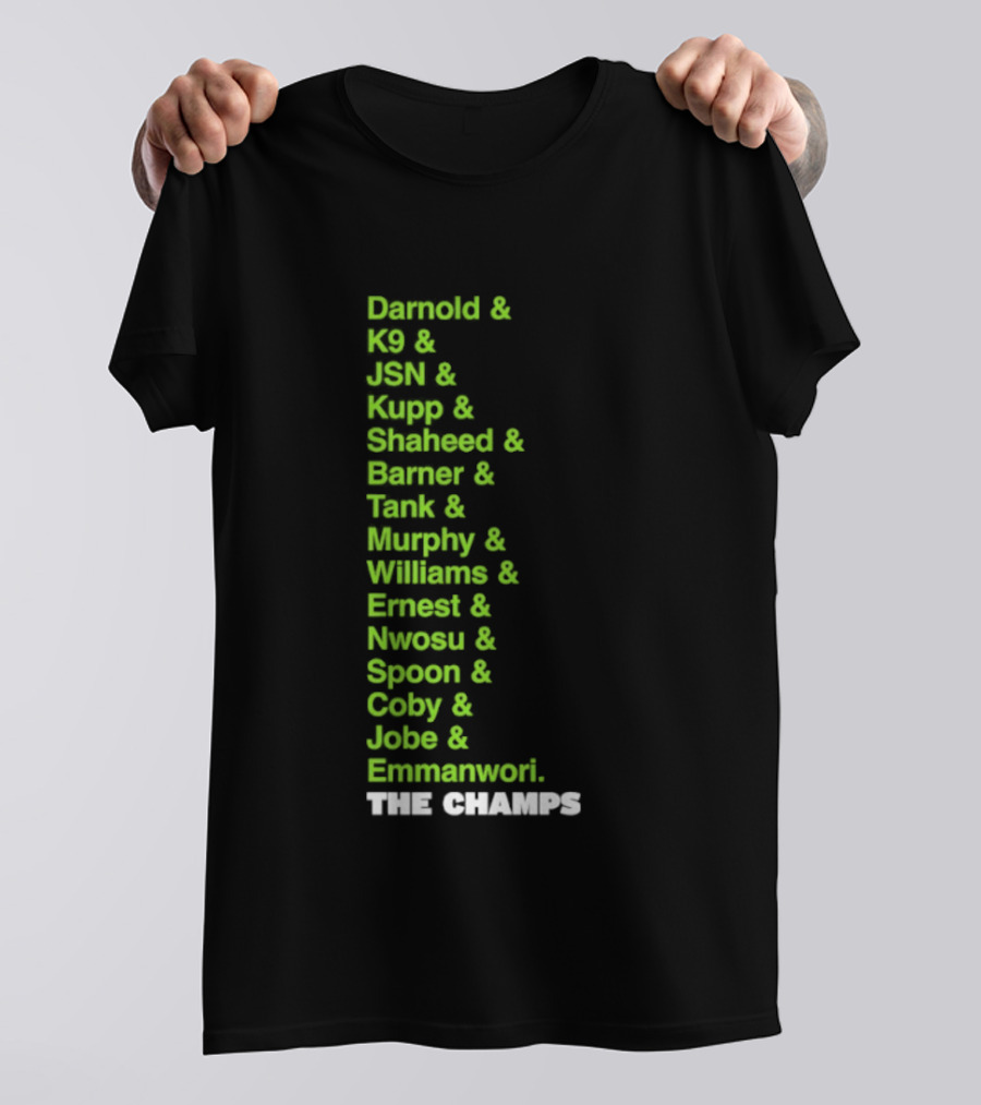 Bamold PG JSN Hugz Seattle Seahawks Champs List Bennet Murphy Williams Emanwori Football T-Shirt